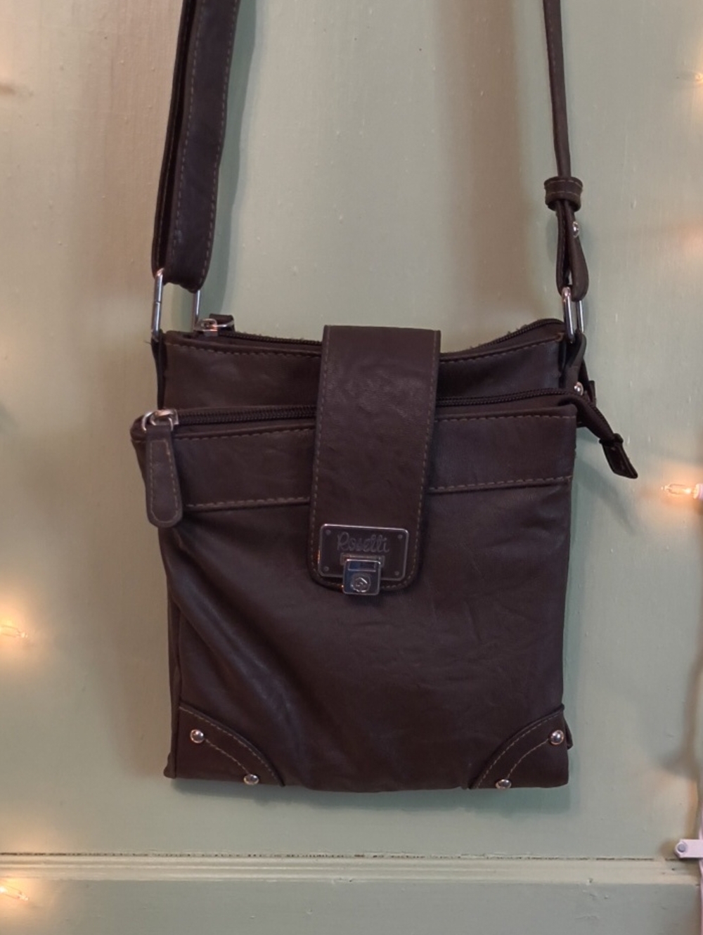 Women's Rosetti Chocolate Brown Tri Fold Zip Pouch Crossbody Bag Purse